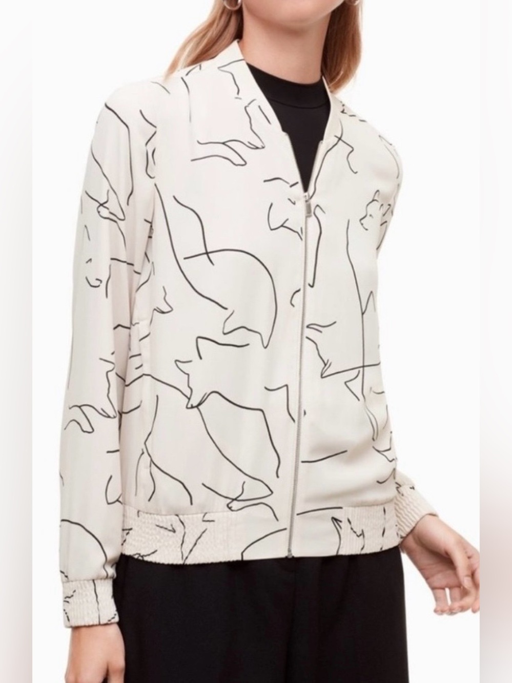 Babaton Aritzia Ivory Gilroy Abstract Fox Print Zip Front Bomber Jacket XS